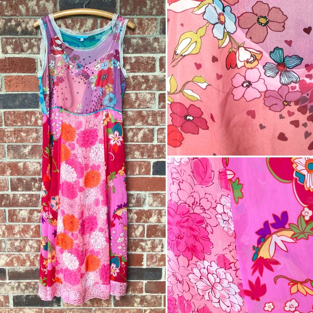 Johnny Was Mixed Print Patchwork Silk Maxi Dress